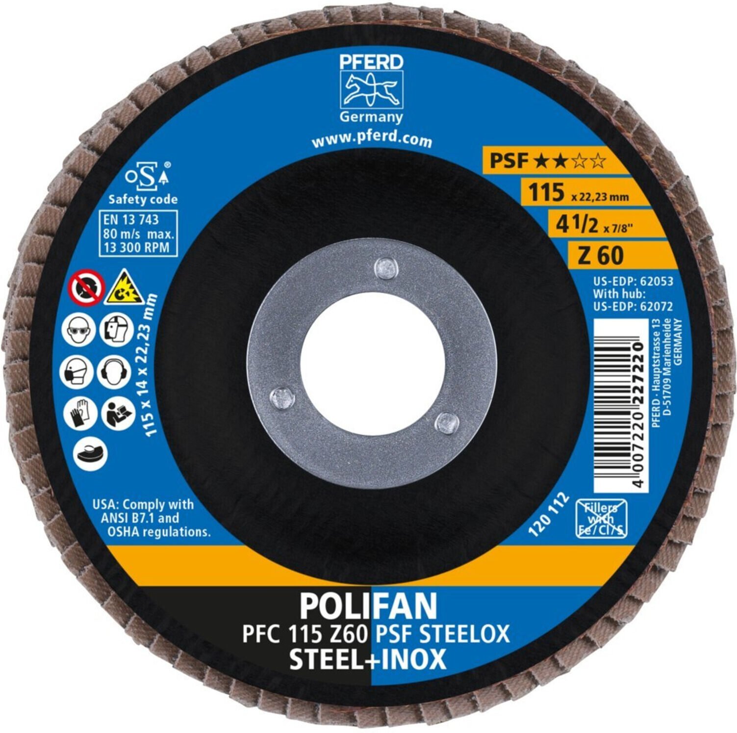 Pferd Fächerschleifscheibe Z 60PSF gerade 115mm K60 (67766115)