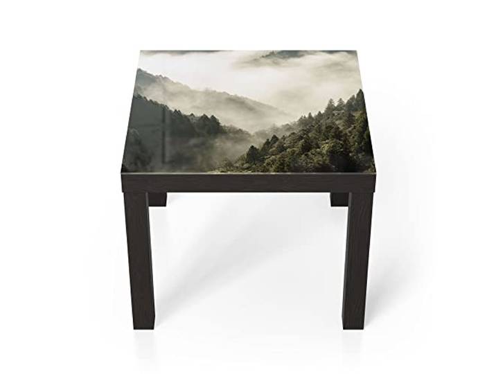 DEQORI Glastisch schwarz klein 55x55 cm Motiv Nebel in den Bergen ausgefallener Beistelltisch aus Glas Hochglanz Couchtisch fürs Wohnzimmer moderner Couch Tisch mit Design