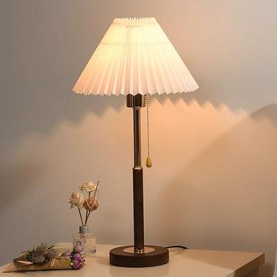 LED-Tischlampe 14,8 hoch, mattschwarz, Holz, Metall, Haferflocken, Tuch, Kegel, Trommelschirm für Wohnzimmer, Haus, Nachttisch, Zuhause