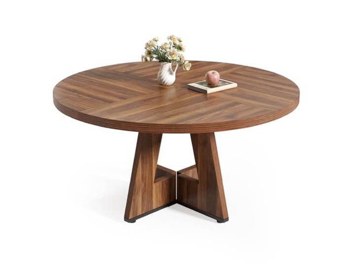 LITTLE TREE Runder Esstisch für 4–6 Personen, 120 cm Esszimmertisch mit Holzsockel, brauner Esstisch, runder Küchentisch für Esszimmer, Küche, Wohnzimmer (nur Tisch)