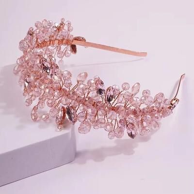Uplifted Finds Women Rhinestone Bridal Tiara Headband Handmade pink