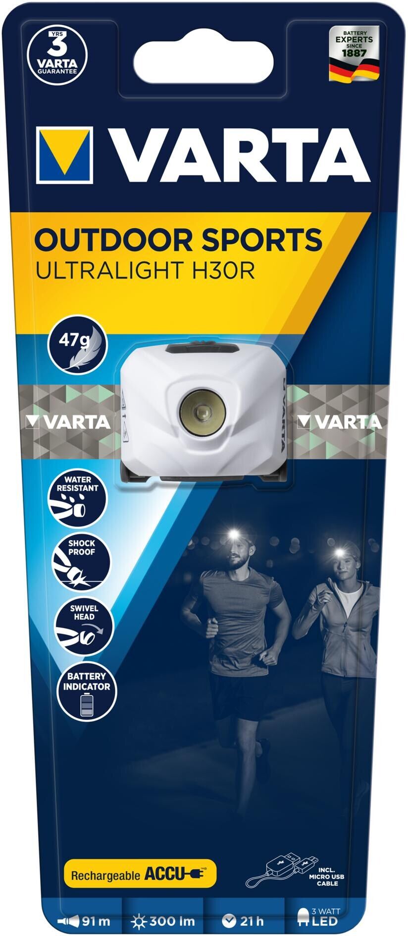 LED Stirnlampe VARTA "Ultralight H30R", weiss (weiß), Mobilleuchten, LED Stirnlampe weiß Einheitsgröße