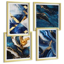BILDER SET 4er Set - 50x50 cm & 40x60 cm Goldrahmen - Abstrakte, elegante Muster
