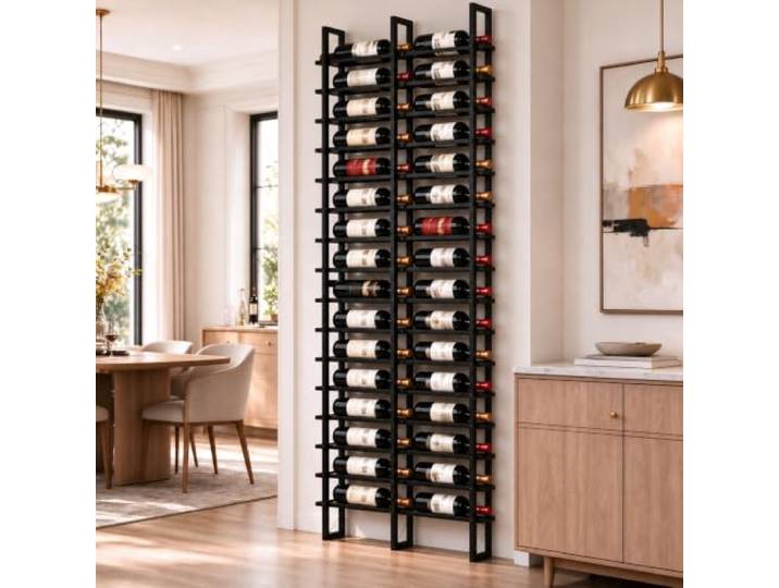 Weinregal Wand Metall, Modern Wandhalter Schwarz Flaschenregal, 16 Schichten 32 Flaschen Wand hängenden Weinflasche Regal, für kommerzielle Restaurants Speisekammer Bar Weinkeller (black, 32 Flaschen)