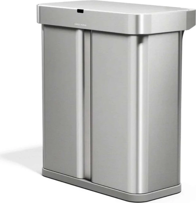 Simplehuman Dual Sensor berührungsloser Abfalleimer (34/24) mit Sprachsteuerung 58 l, Edelstahl