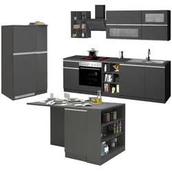 Dmora Vollständige Küche Dancelott, Set mit Speisekammer, Küchenzeile Schrank, 100 % Made in Italy, Anthrazit und Schiefer