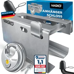 MASKO® Anhängerschloss  für Angekoppelte & Abgekoppelte Anhänger   Anhänger Schloss Diebstahlschutz Wohnwagen Kastenschloss inkl. Diskusschloss & Schlüssel & Schutzkappe