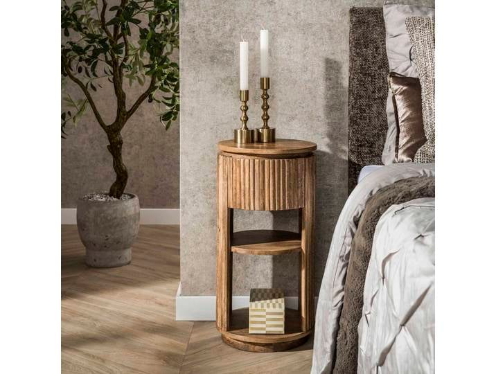 Nachtkommode Tulle , mit Schubkasten , Mangoholz massiv , sandfarbe