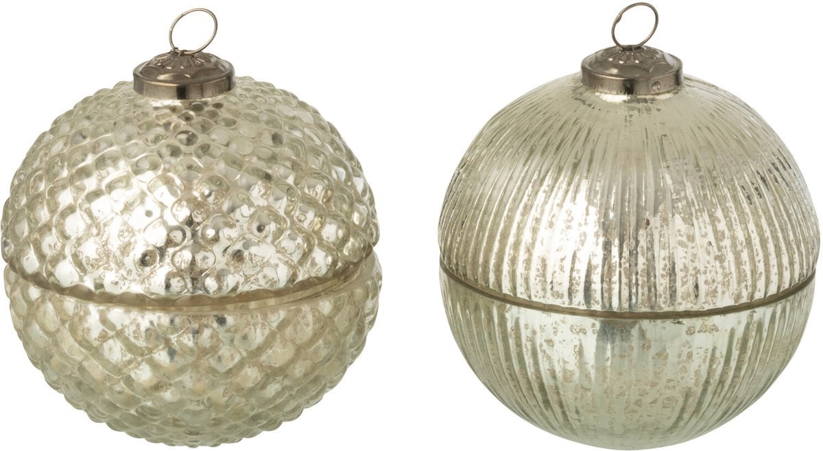 J-Line Geurkaars Kerstbal Zilver Glas Small 2 stuks