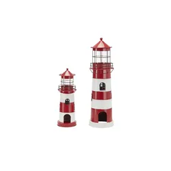 Teelichthalter Leuchtturm  2er Set   ¦ rot ¦ Eisen,Glas ¦ Maße (cm): H: 64  Ø: 19.0