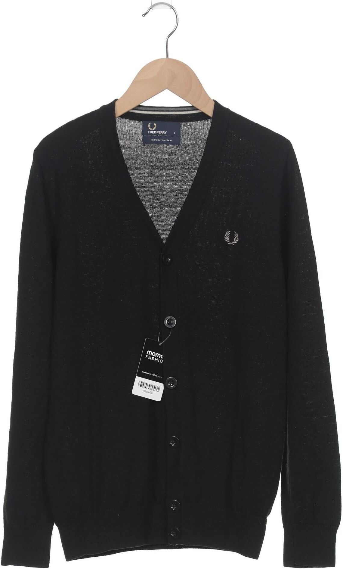 Fred Perry Herren Strickjacke, Schwarz, Gr. S, Merino - Second Hand