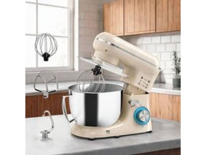 Robot pâtissier 4 5 L en acier inoxydable avec moteur 1300 W et 6 vitesses finition beige