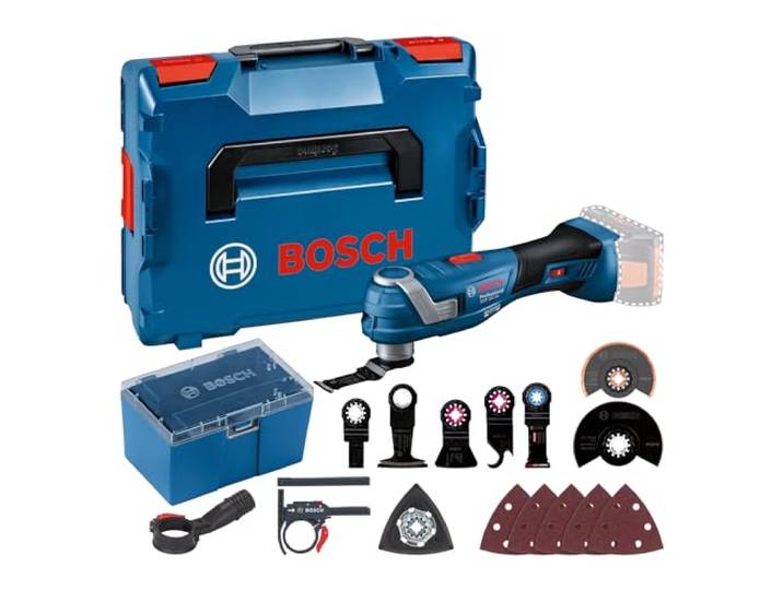 Bosch Professional 18V System Akku Multi-Cutter GOP 18V-34 (Vibration Control, inkl. mehrere Sägeblätter, 1x Schleifplatte, 5x Schleifblatt, 5x Zubehör, L-BOXX, ohne Akku/ Ladegerät)