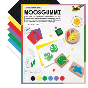 Folia Moosgummi 230799 Basic, 20 x 29 cm, 7 Farben sortiert, 2 mm Stärke, selbstklebend, 7 Blatt