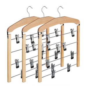 Relaxdays Hosenbügel 10021851304, aus Metall / Holz, Mehrfachbügel mit Klammern, braun, 39cm, 3 Stück