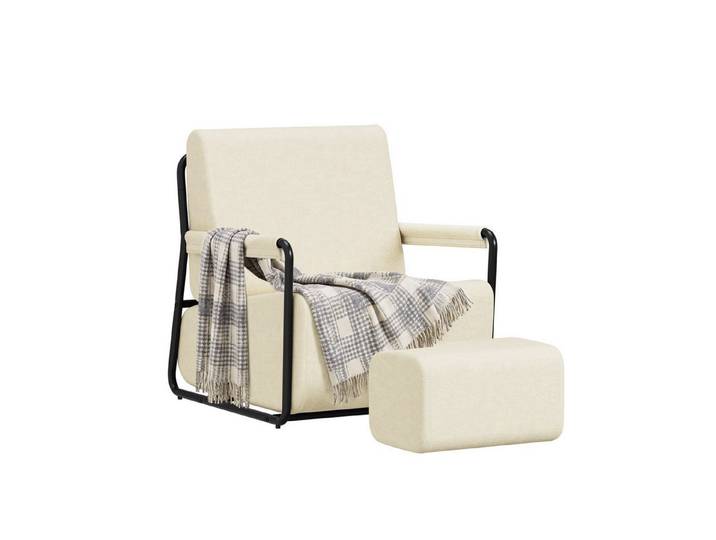 SoBuy Sessel FST99, Relaxsessel mit Hocker, Ohrensessel Ergonomisches Design (2er Set), Sessel mit Rückenlehne und Fußstütze, TV-Sessel, bis 150 kg belastbar