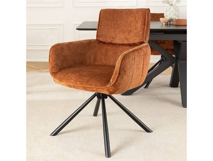 LebensWohnArt Stuhl Retro Drehstuhl UNICO rost-braun Chenille schwarzes Metallgestell