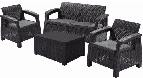 DÉSTOCKAGE KETER CORFU BOX Ensemble de jardin, graphite/gris 17200180 DÉBALLÉ