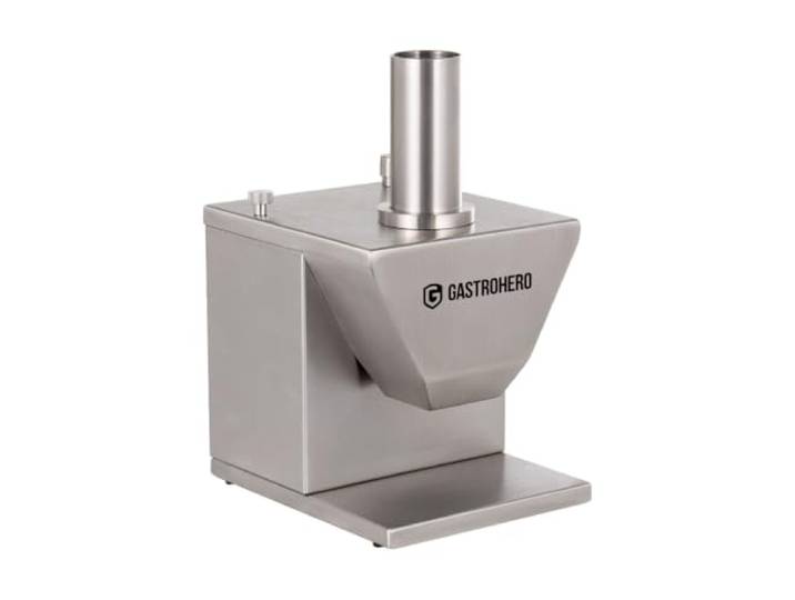 GastroHero Currywurstschneider, elektrisch, 230 V, Edelstahl CWSE-ECO Einfüllschacht 45 mm, Schnittbreite 5 - 30 mm, Sicherheitsschutzschalter, 292 U/min Schnittgeschwindigkeit