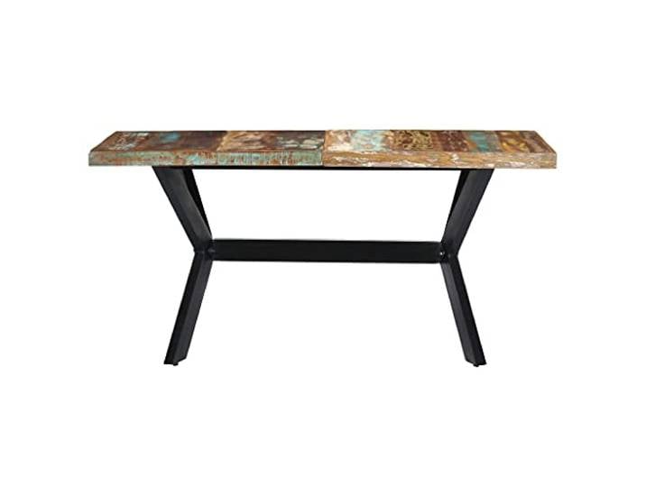 KGHERMDF Esstisch 140x70x75 cm Altholz Massiv Stahlgestell Kreuzform, Handgefertigt, Vintage Industrie Stil, Einzigartige Holzmaserung
