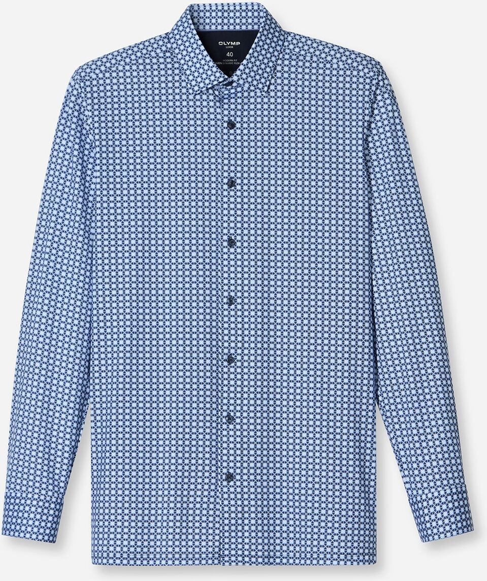 Langarmhemd OLYMP "24/7 - Luxor modern fit", Herren, Gr. 46, N-Gr, blau (marine), Jersey, Obermaterial: 92% Baumwolle, 8% Elasthan, 2-Knopf-Manschette, Hemden Langarmhemd, atmungsaktiv, modern fit, New-Kentkragen, Flex Jersey marine 46, N-Gr