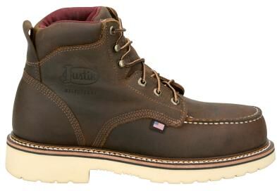 "Justin Boots Homeland 6"" Moc Toe (Men's) Work in Hickory, Size 14 E2, Leather"