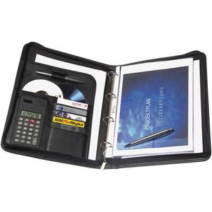 Genie Schreibmappe 10742, Exclusive, schwarz, Kunststoff, mit Reißverschluss, Ringbuch, Taschenrechner & Block, A4