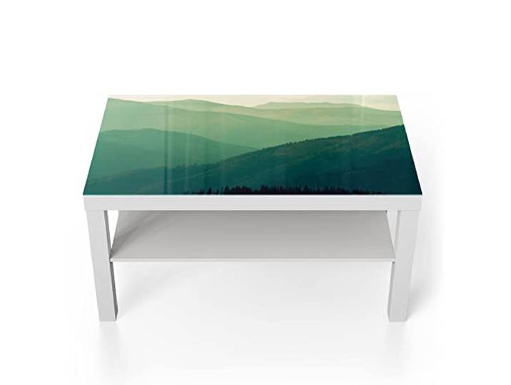 DEQORI Glastisch weiß groß 90x50 cm Motiv Bewaldete Hänge ausgefallener Beistelltisch aus Glas Hochglanz Couchtisch fürs Wohnzimmer moderner Couch Tisch mit Design