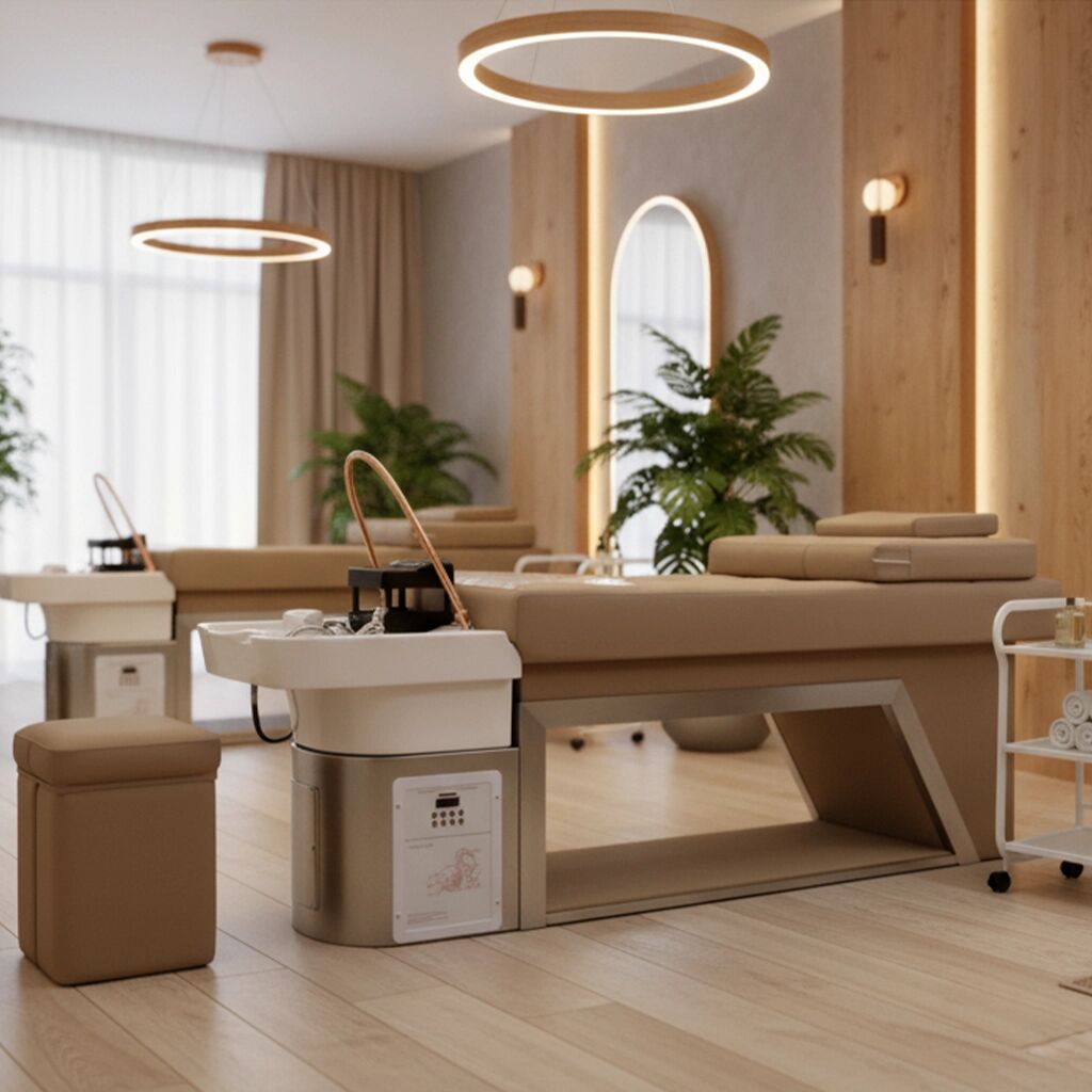 MUDI Lavatesta Hair Spa per parrucchiere AIKA – Lettino Hairspa per Trattamenti Acqua e Vapore Cromoterapia