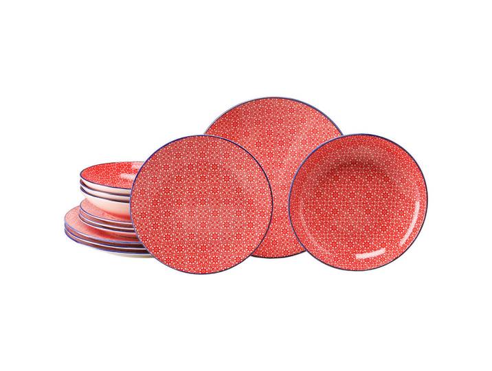 Creatable Tafelservice Mediterran Rot, Rot, Weiß, Keramik, 12-teilig, Mosaik, stapelbar, Geschirr, Geschirrsets, Tafelservice