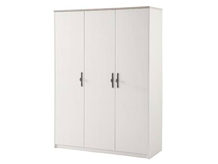 Lomadox Schlafzimmer-Kleiderschrank, 138 cm breit, in Pinie weiß, 3-türig, Landhaus Stil, Metallgriffe, mit Kleiderstange, Einlegeböden