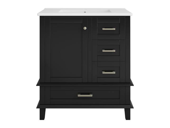 Meuble sous-vasque noir avec vasque céramique et tiroirs, 76 cm