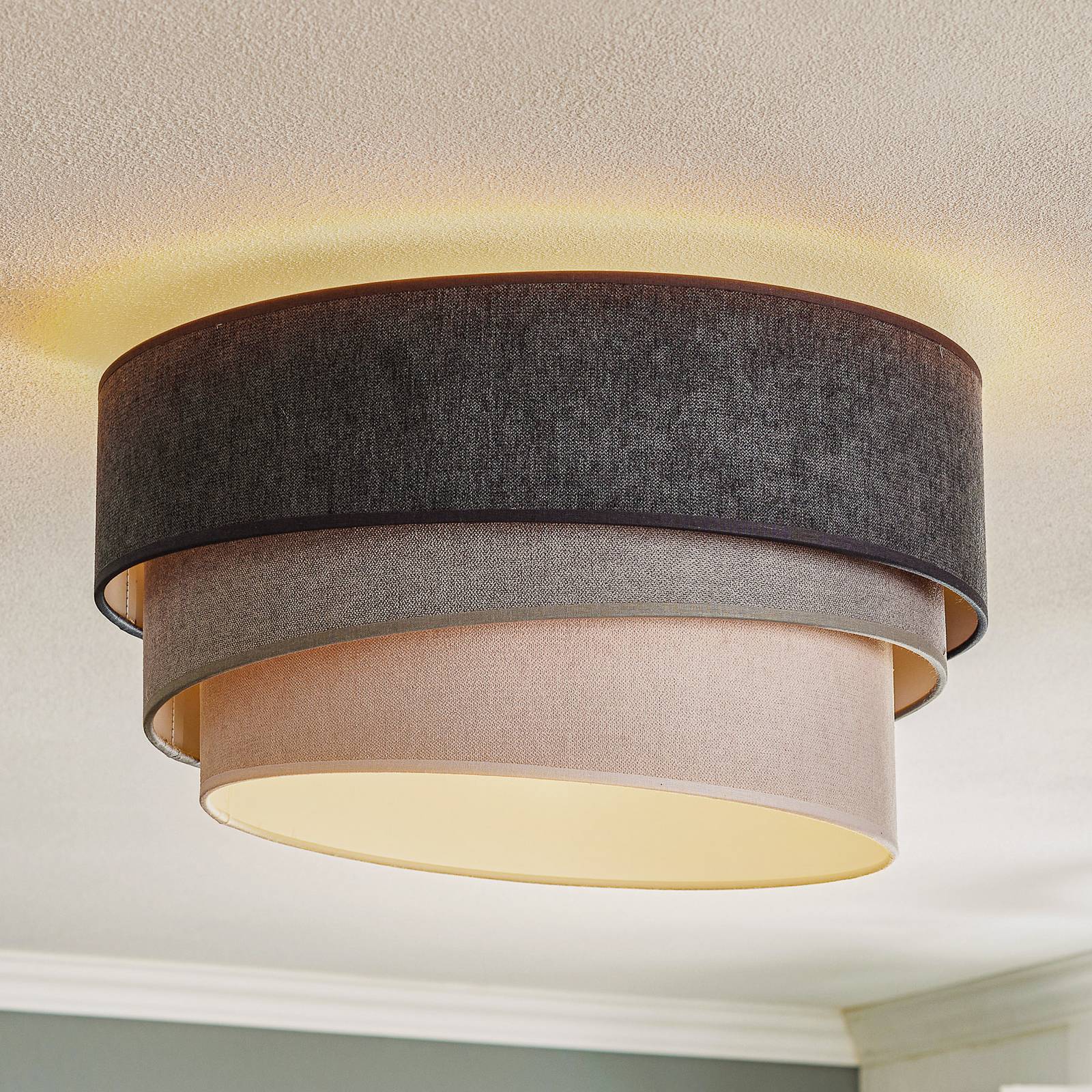Ceiling Light Pastell Trio Duolla, dimmable, Alu / grey / zinc, Living / Dining Room, Textile / fabric / silk, Modern, Ceiling Light