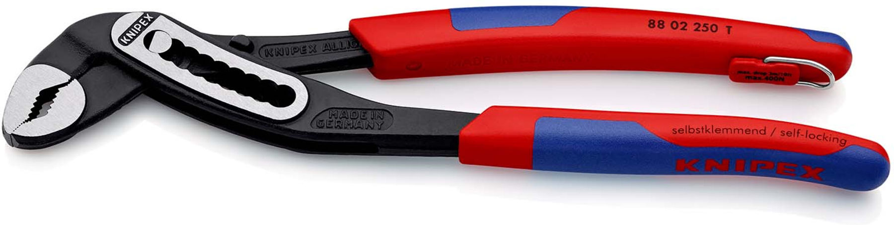 KNIPEX 88 02 250 T Alligator® Wasserpumpenzange mit schlanken Mehrkomponenten-Hüllen, mit integrierter Befestigungsöse zum Anbringen einer Absturzsich)