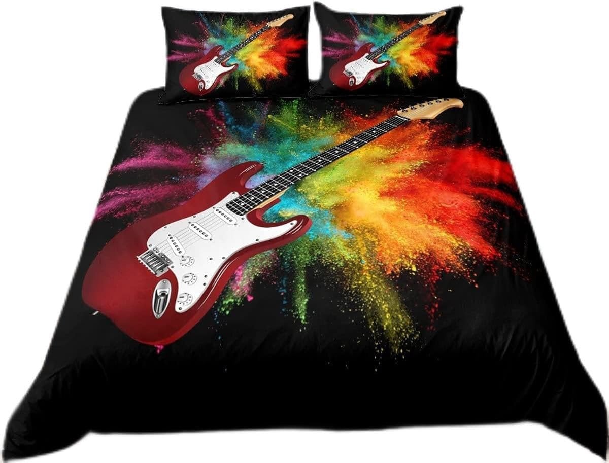 Dekbedovertrek Gitaar Regenboog Tie Dye Muziek Beddengoed Set met Kussensloop