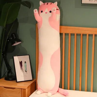 Uplifted Trends Funny Cute Soft Long Cat Plush Toy Office Nap Pillow Sleep Bed Decor Gift For Kids & Girls pink large