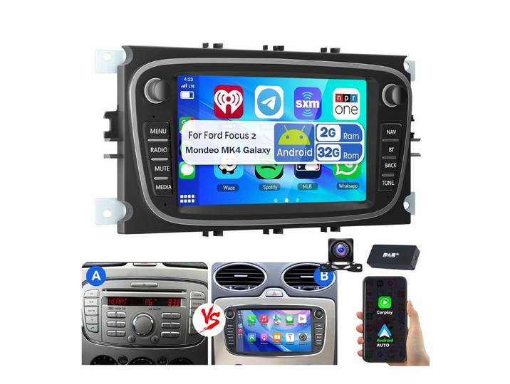 ESSGOO Android15 Für Ford Focus Mk2 Mondeo C/S-MAX Galaxy Kuga GPS Autoradio Navigationsgerät (Carplay Android Auto Bluetooth EQ USB GPS Navi WIFI Touchscreen)