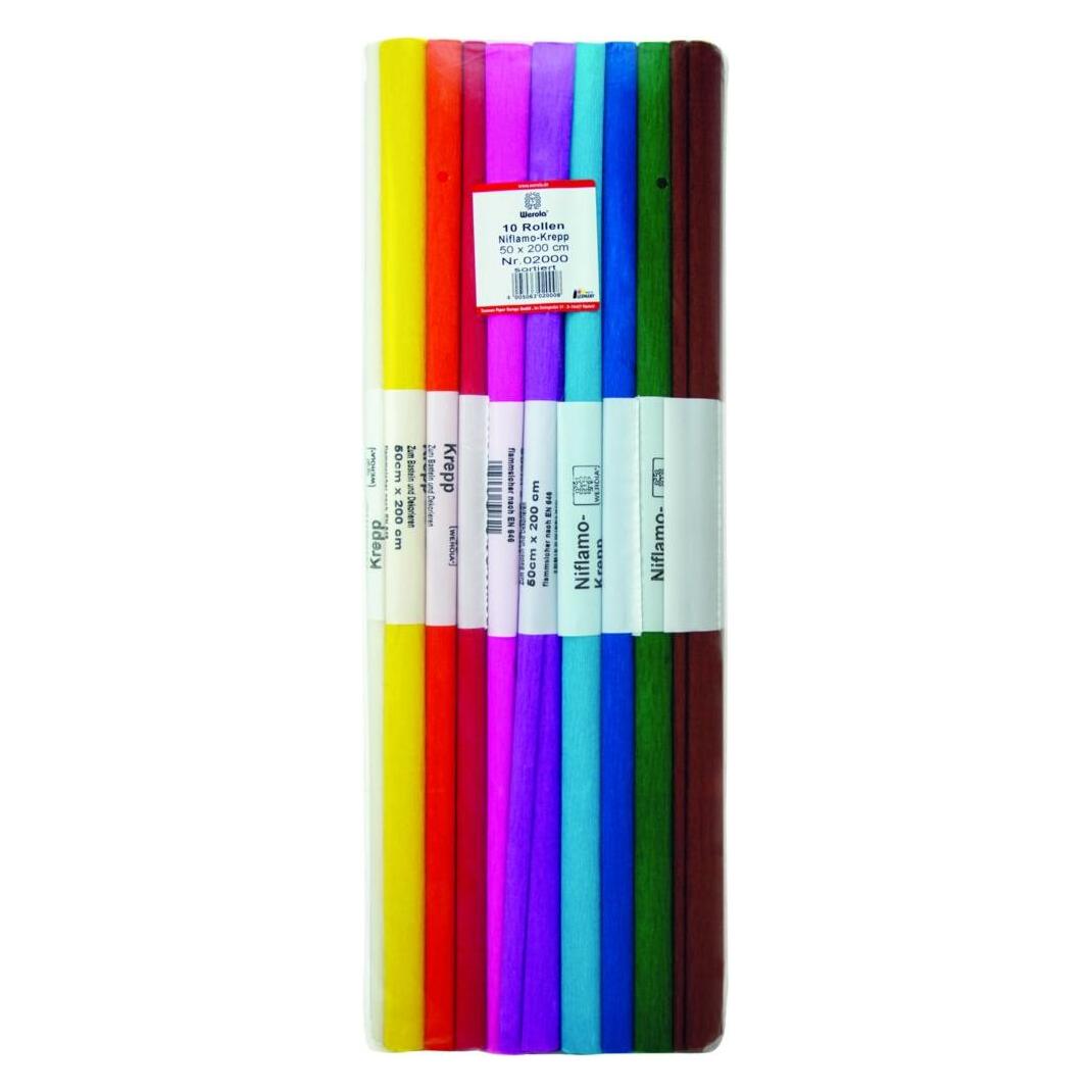 Werola Krepppapier schwer entflammbar farbsortiert 38 g/qm 10 Rollen (38 g/m², 10x) (794067000)