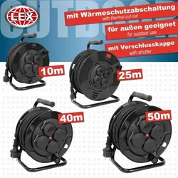Lex Outdoor Kabeltrommel 40m IP44 Verlängerungskabel Kabelrolle Haushalt Wärmeschutz : 40 Meter