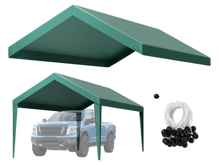VEVOR Toit de remplacement pour carport\, 3x6 m\, bâche de tente de garage portable\, bâche d'abri de voiture résistante aux UV\, couverture résistante avec filets pare-ballons\, vert foncé\, cadre non compris dans la livraison