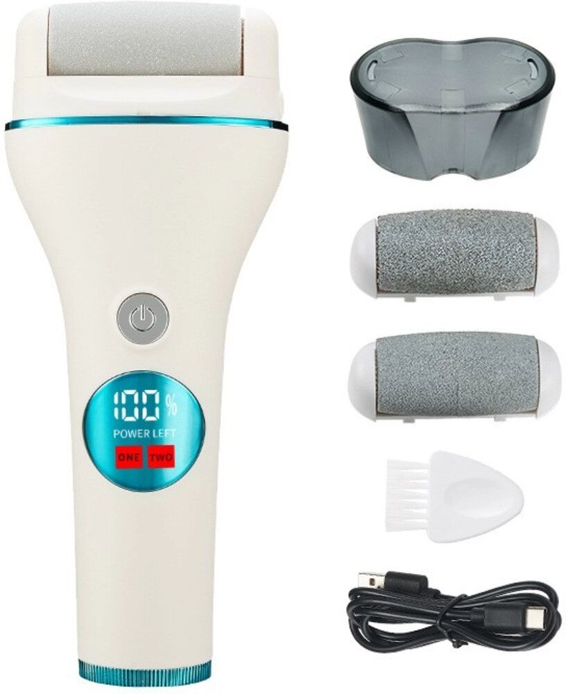 INF Elektrische digitale Fußfeile mit Doppelkopf, IPX7 waschbar, 2-Gang, USB wiederaufladbar Hornhautentferner Blau