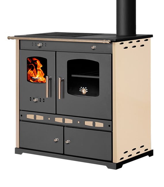 Prometey Perfect Eco Lux houtfornuis met oven en gietijzeren kookplaat, ivoor
