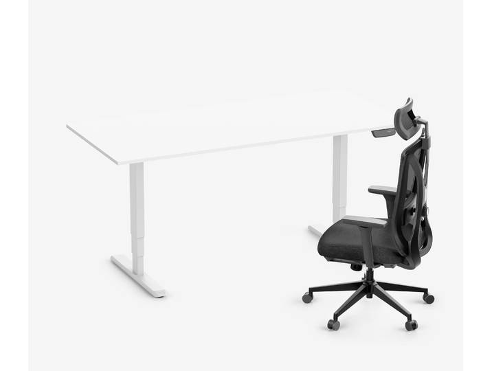 PRIMUS Schreibtisch + Stuhl VITA MESH Weiß Normal, Sitzhöhe 44 - 52 cm 180x80 Weiß