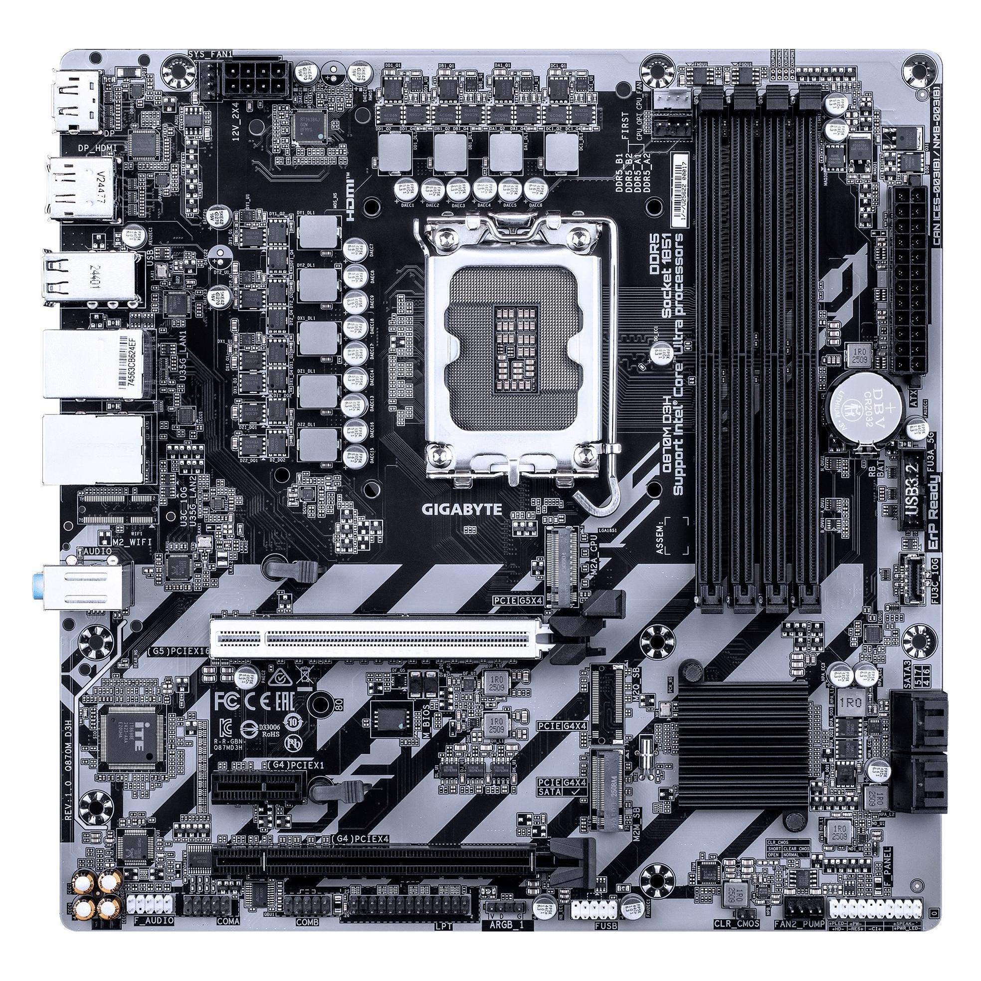 Gigabyte Q870M D3H LGA1700 4xDDR4 4xSATA 3xM.2 (LGA 1851, Intel Q870, mATX) (Q870M D3H)