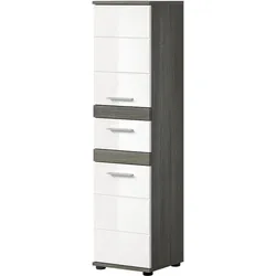 MIDISCHRANK weiß Hochglanz, grau 35 cm, Badschrank mit Schubkasten