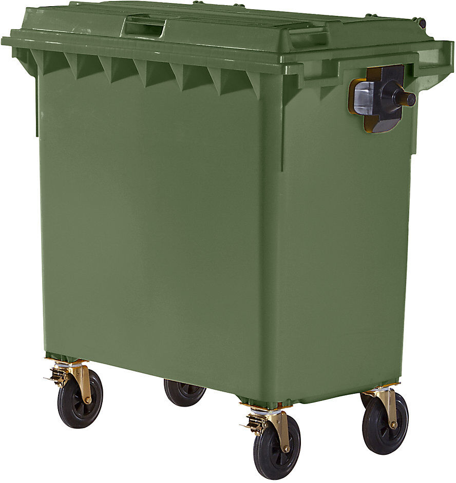 kaiserkraft Müllcontainer aus Kunststoff, DIN EN 840, Volumen 770 l, BxHxT 1360 x 1330 x 770 mm, grün, ab 5 Stk