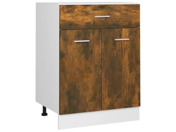 Helloshop26 Schubladenschrank für die Küche, 60 x 46 x 81 cm, mattes Finish, zeitgenössischer Stil, aus technischem Holz, Raucheiche, 02_0048196