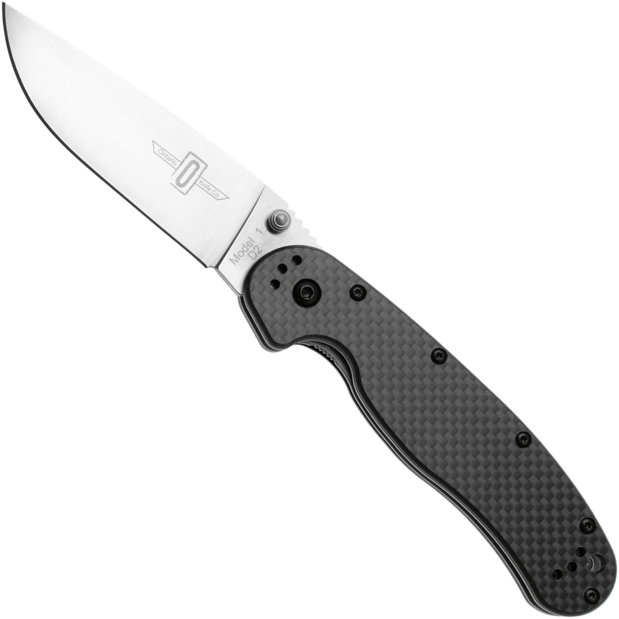 Ontario RAT-1 8867CF Satin D2, Carbon Fiber, coltellino tascabile