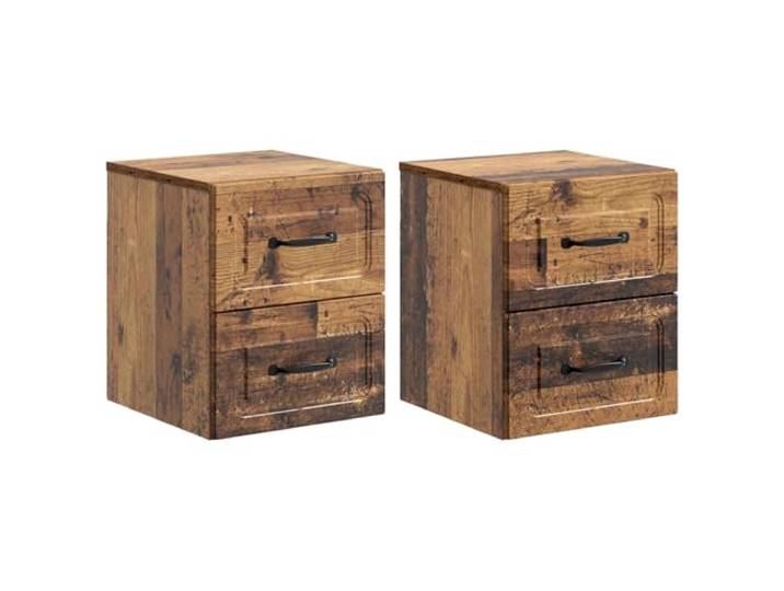 LMTYOENFG Wand-Nachttisch 2er Set Altholz-Optik 34,5x33x40 cm Schwebende Montage spart Bodenfläche im Schlafzimmer und bietet zwei Fächer für alltägliche Utensilien.