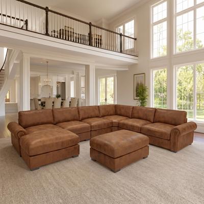 Modern Faux Leather Modular Sectional Sofa with Ottomans by GDFStudio